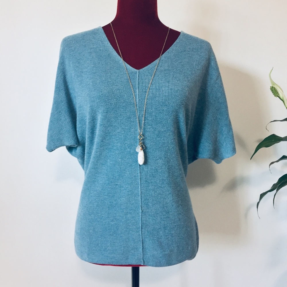 EUC LOFT Lou & Grey Blue Short Sleeve Sweater